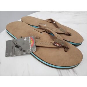 Mens Rainbow Sandals 301 Alts Brown Leather Thong Flip Flops Size Large 9.5-10.5